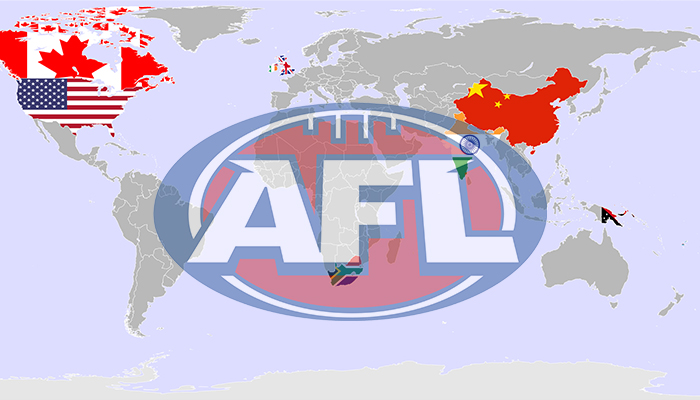 Countries on map that play AFL ball