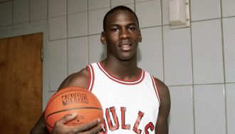 Picture of Michael Jordan wearing a Bulls jersey