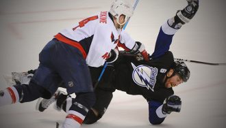 ​John Erskine and Ryan Malone fighting in 2010​