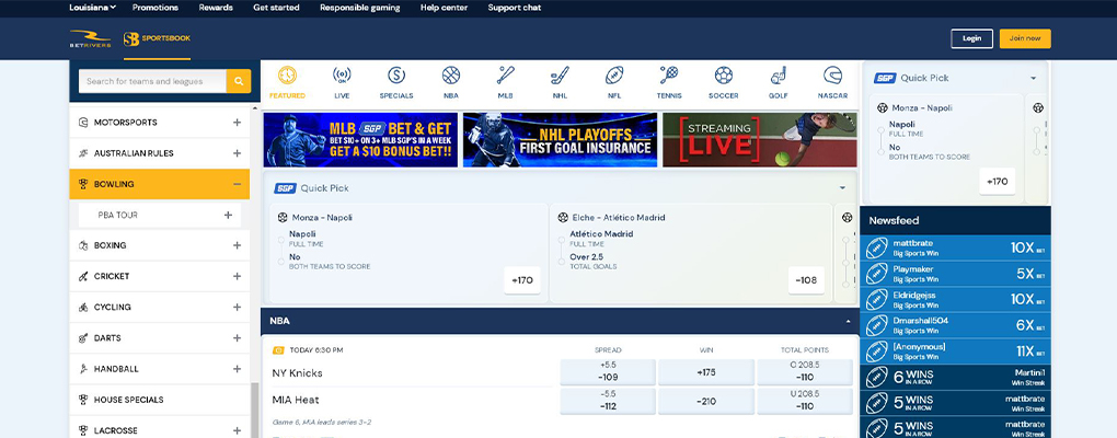 Desktop view of the BetRivers Sportsbook main screen