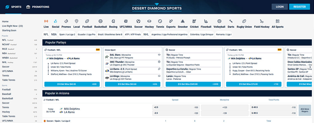 Main betting screen of Desert Diamond