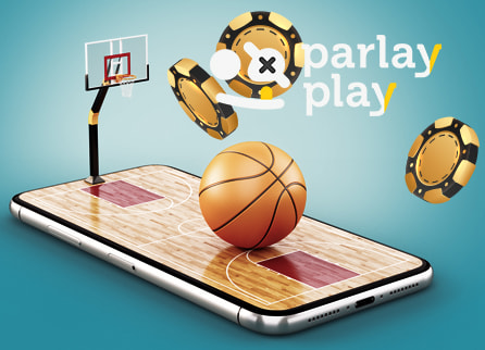 ParlayPlay logo with basketball court and oversized ball in background