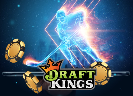 DraftKings logo with stylized, neon-lit hockey player in background