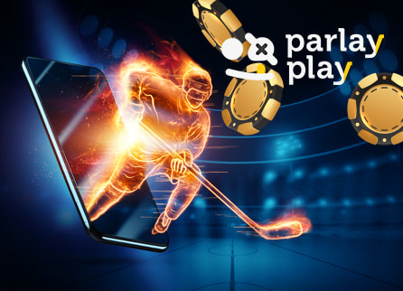 ParlayPlay logo with hockey player and mobile phone