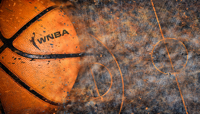 A basketball with the WNBA logo on it