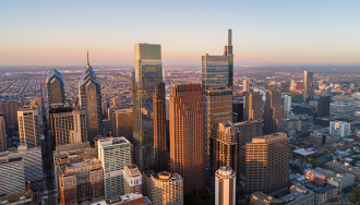 Top view of downtown skyline in Philadelphia, Pennsylvania