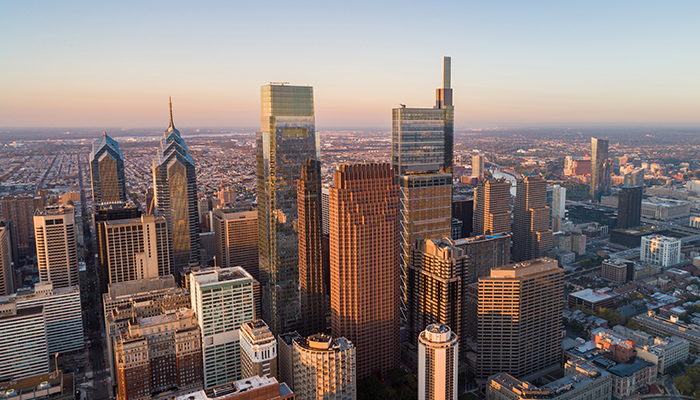 Top view of downtown skyline in Philadelphia, Pennsylvania